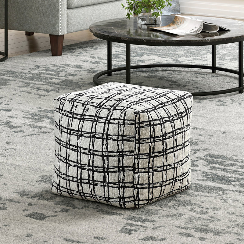 Pouf moderne avec tissu noir et blanc, fermeture à glissière, pouf tapissier en tissu 16 x 16 x 16 pouces, blanc, pouces, capacité de 300 lb