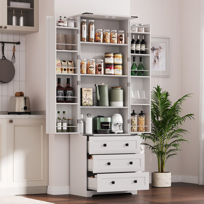 Armoire de rangement de 72 po de hauteur avec garde-manger 72 po avec 2 portes, 3 tiroirs et tablettes réglables
