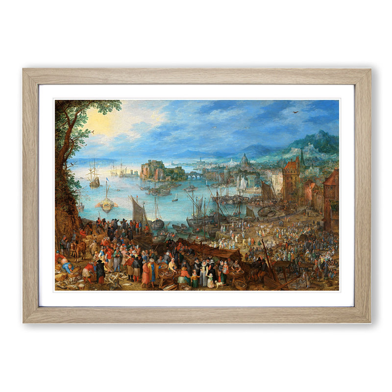 Great Fish Market by Pieter Bruegel the Elder - Picture Frame Painting, 27cm H x 36cm W x 2cm D, Oak Framed