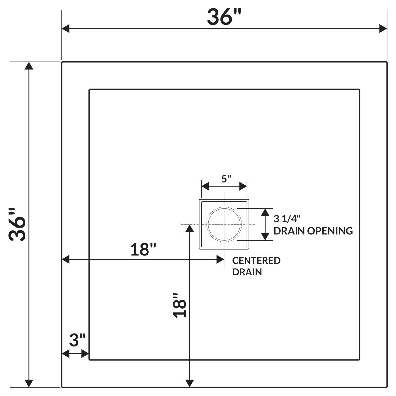 36'' Glossy White Acrylic Square Shower Base with Center Drain