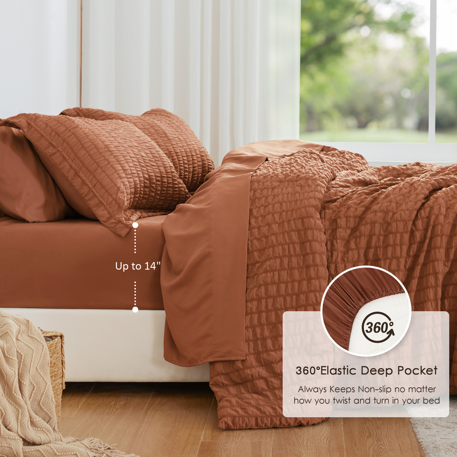 Comforter Set, Terracotta, California King-7 pieces