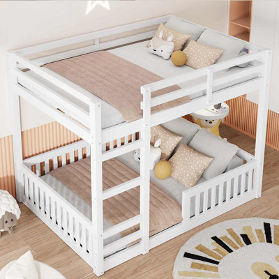 Lit superposé double au-dessus de double avec structure robuste et garde-corps pour les familles