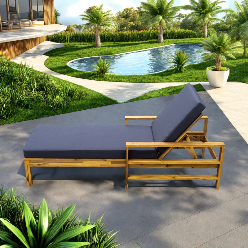 Outdoor Lounge Chair With Adjustable Backrest And High-density Foam Cushion, Gray