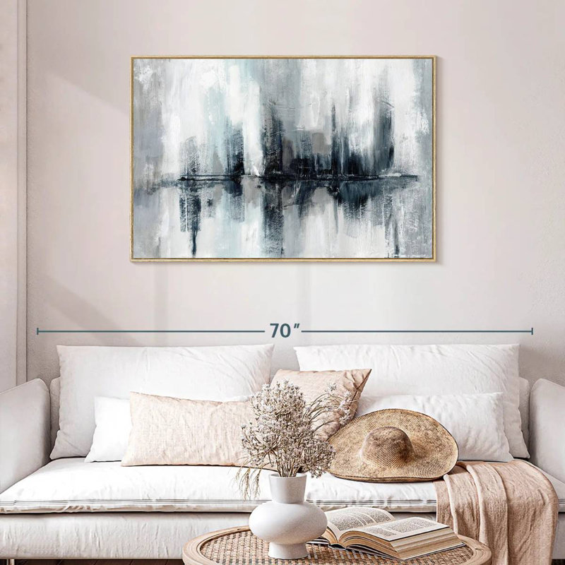 Lumières de port indigo, Cadre flottant en bois naturel, 43 po x 29 po