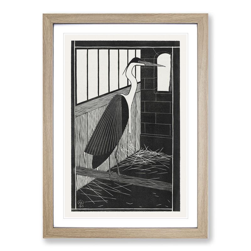 Giant Heron by Samuel De Mesquita - Framed Print, Oak Framed, 36cm H x 27cm W x 2cm D