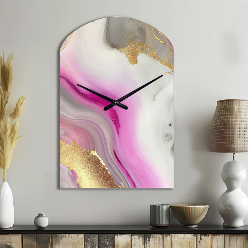 Horloge murale abstraite en marbre rose et doré II, Grand