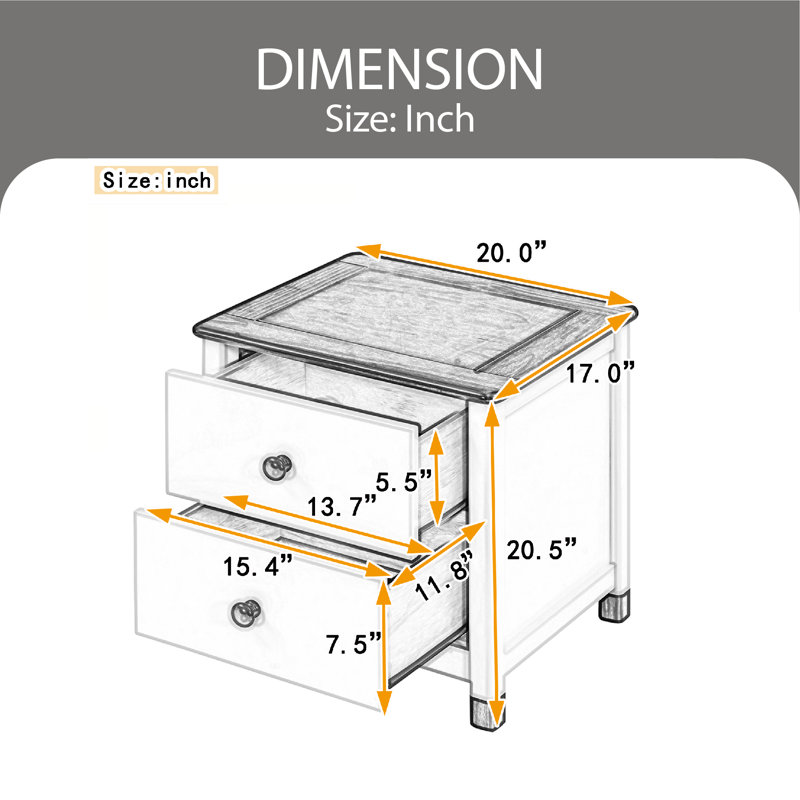 Table de chevet en bois massif et en bois manufacturé, Blanc + gris