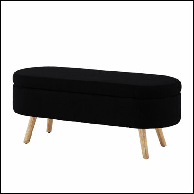 Luxury Oval Boucle Storage Ottoman Bench With Wood Legs, 350Lb Capacity, And Safety Hinge For Living Room, Bedroom, And Entryway