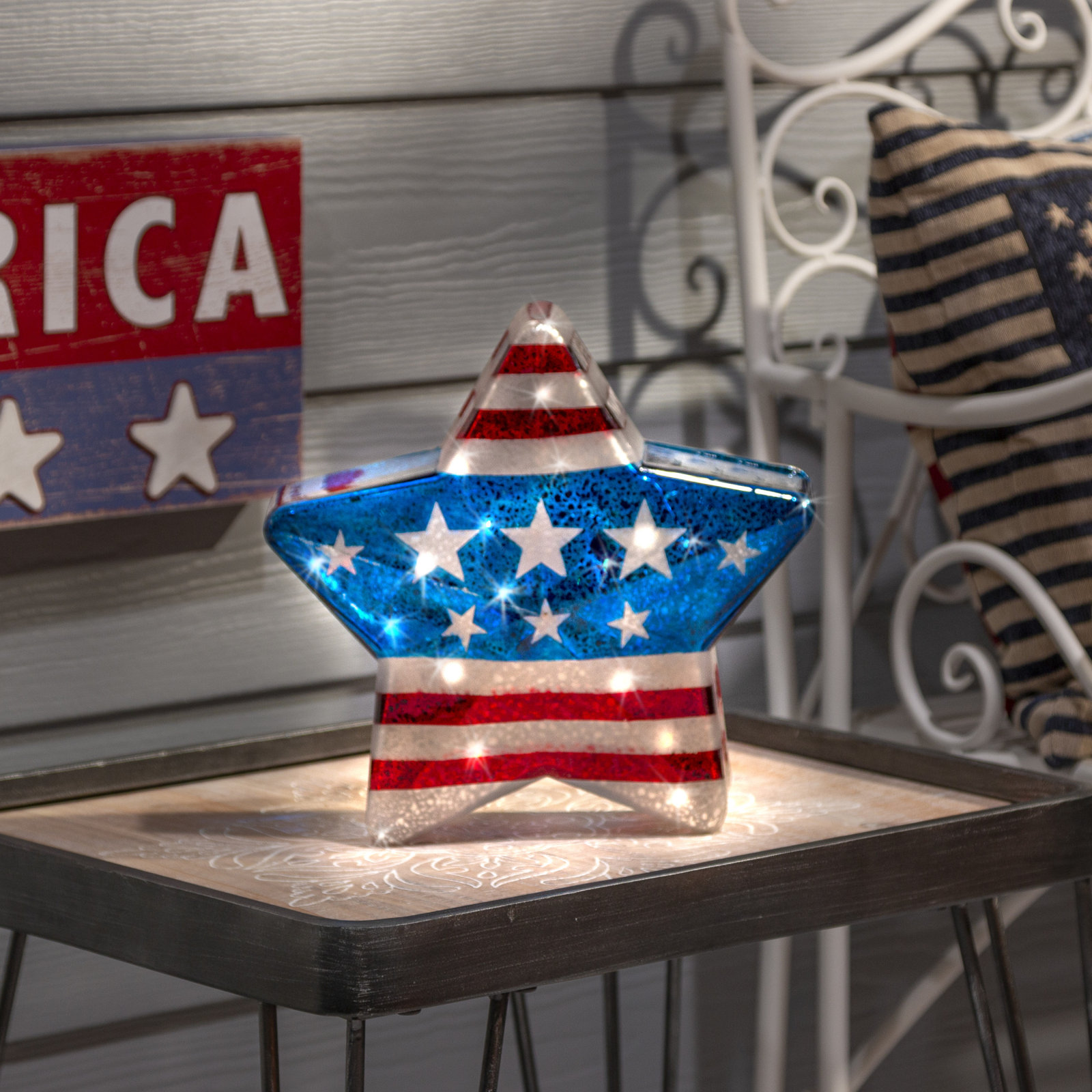Lighted Glass Americana Star Holiday Accent