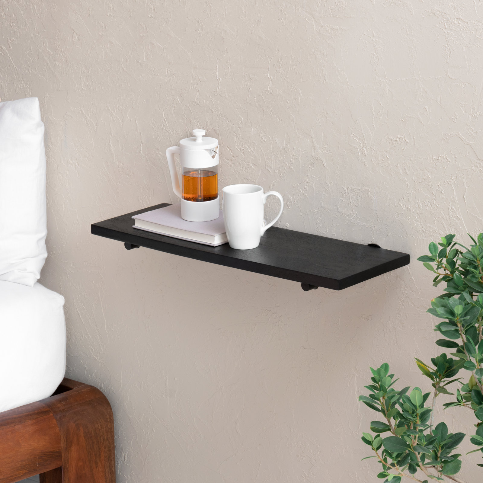 Venice Solid Wood & Metal Floating Shelf, Black
