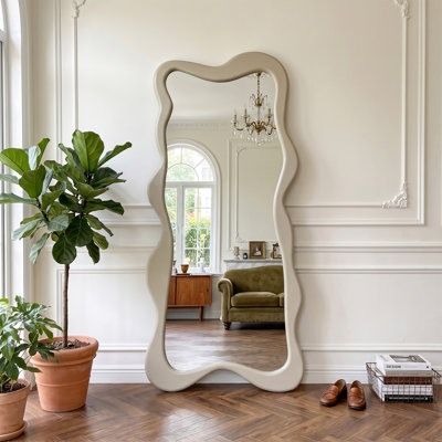 Miroir sur pied rectangulaire pleine longueur de 67 pouces avec cadre en bois pour salon, entrée ou chambre
