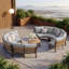 Ensemble de conversation de patio en aluminium demi-lune pour 3 personnes avec coussins et table basse-669800944-672642505