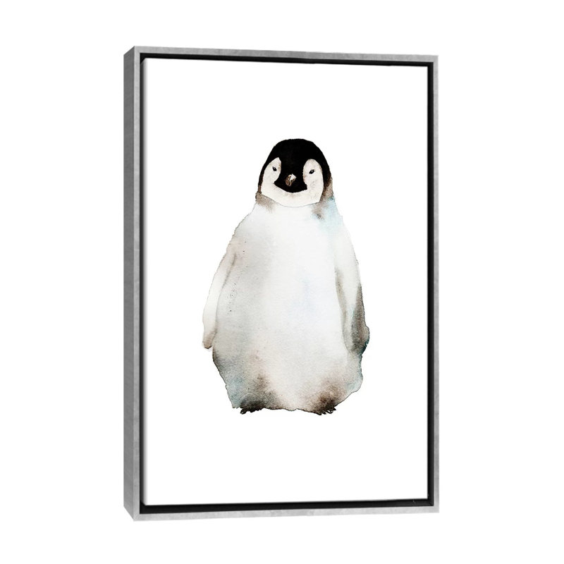 Art pingouin, H 26 po x l 18 po x P 1,5 po, Toile avec cadre argenté