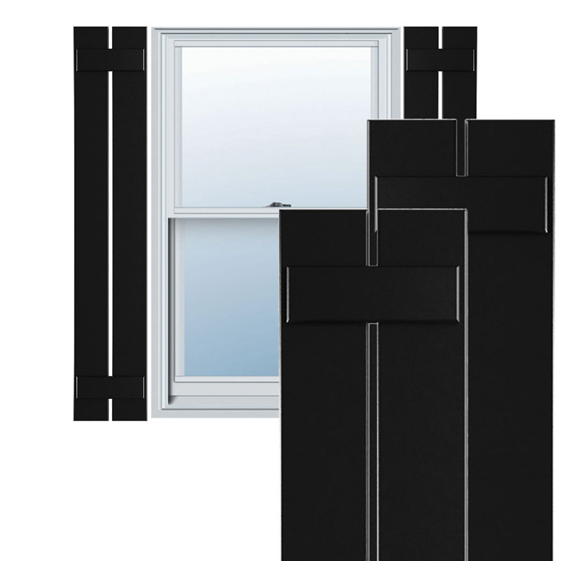 Volets en PVC True Fit à deux planches espacées, Noir, H 27 po x l 11,25 po x P 0,625 po