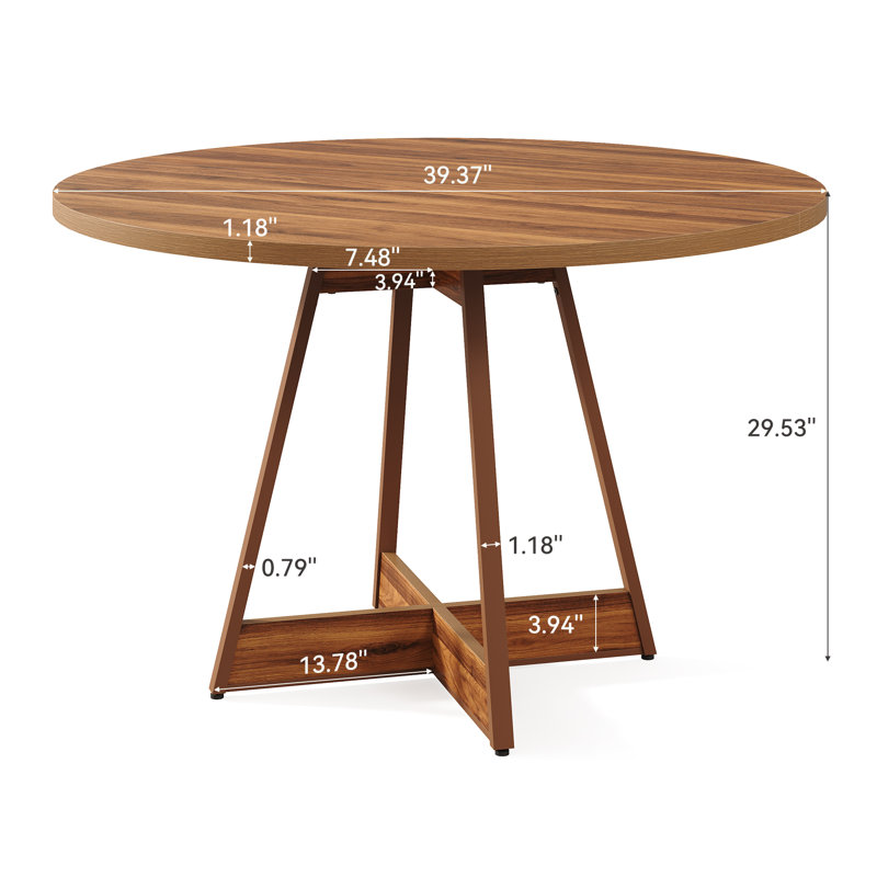 Table de salle à manger ronde pour 4, table de salle à manger de style campagnard de 39,4 po avec base en bois renforcée, convient pour la cuisine, le salon, noyer