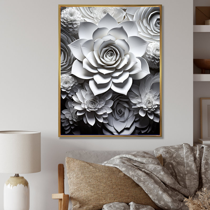 Minimalisme noir et blanc «Succulent I», reproduction sur toile encadrée, Cadre flottant doré, H 20 po x l 12 po x P 1 po