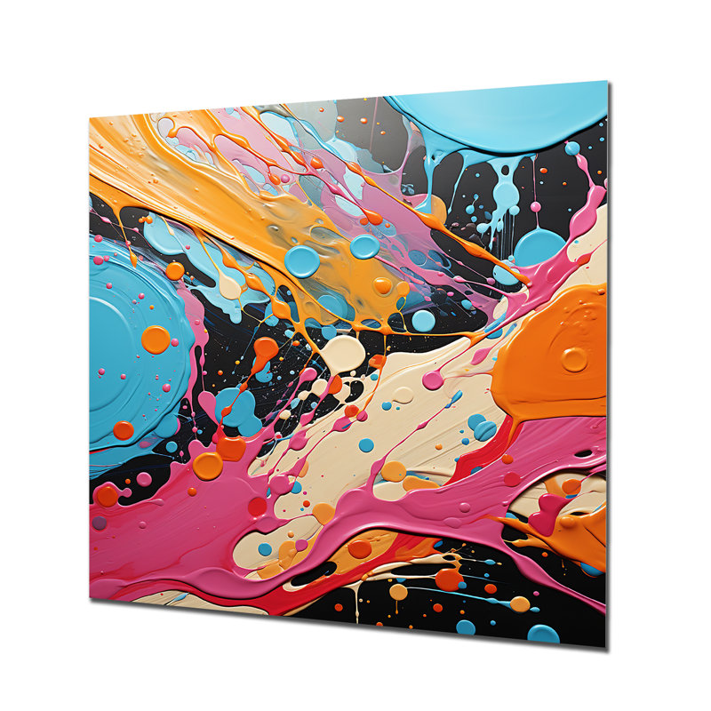 Bleu et rose abstrait Pop Fusion I - Art mural en métal Pop Art, H 16 po x l 16 po