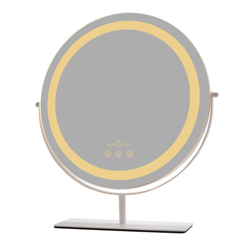 Ehrmann Aura Tri Tone Round Vanity Mirror with Table Stand, LED Makeup Mirror with 360 Degrees Rotatable, White