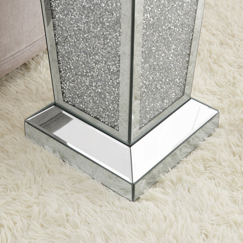 Table de bout en miroir argentée avec incrustation de cristal