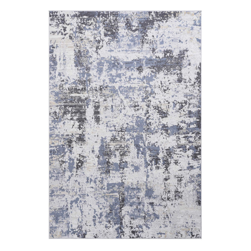 Tapis abstrait tissé à la main et gris / denim 5 x 7 po