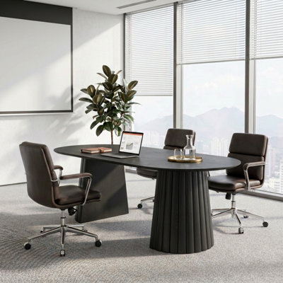 Table de conférence ovale moderne de 200 cm (79 pouces) avec double piétement, 8 places assises, idéale pour les réunions au bureau ou à la salle à manger.