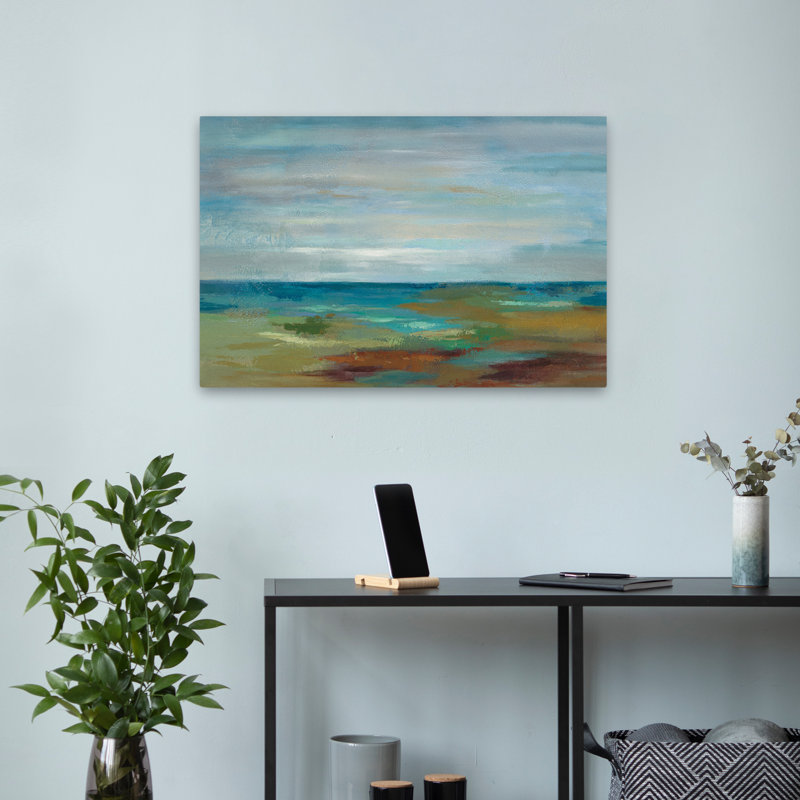 Wispy Clouds - abstrait beige bleu brun, H 24 po x l 16 po