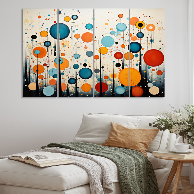 «Green Green Beige Mid Century Abstract Retro II», reproduction sur toile 4 pièces