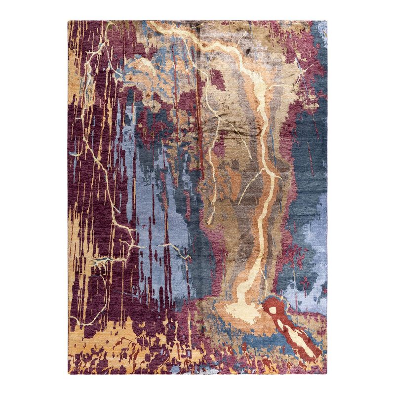 Tapis unique noué à la main moderne rose 9 pi 3 po x 12 pi 1 po Modern
