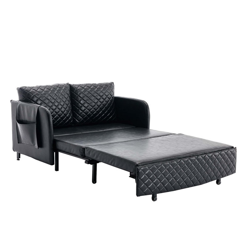 Canapé-lit convertible polyvalent avec coussins moelleux et poches latérales pour le salon, Noir