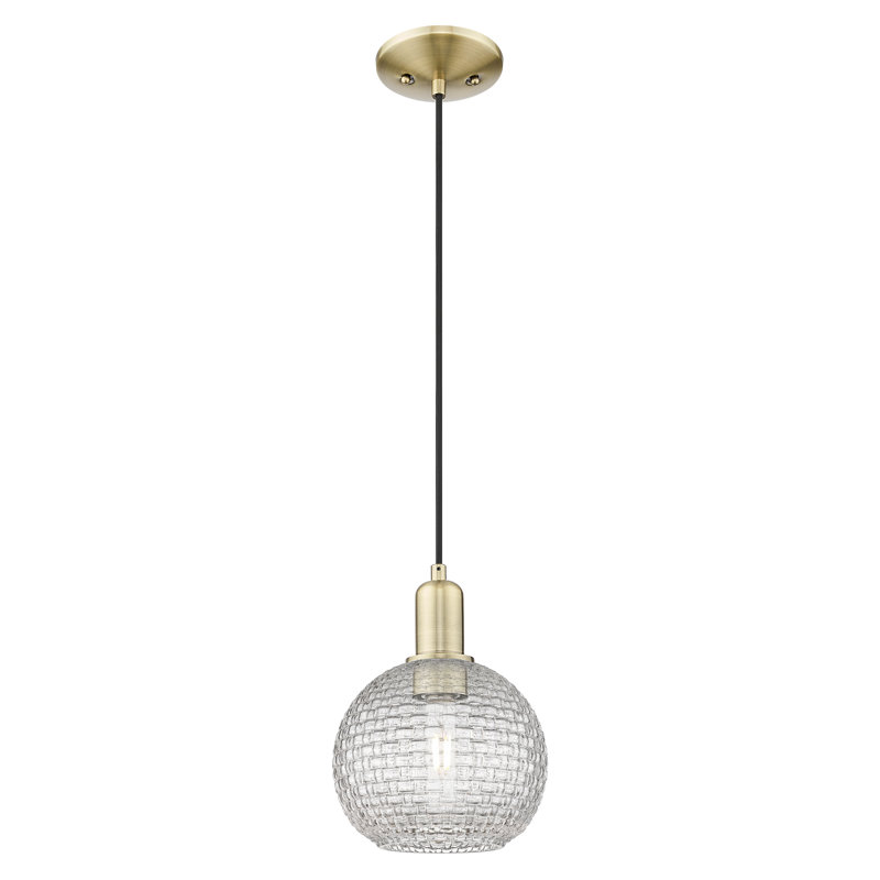 Arcadia - Athènes - Mini luminaire suspendu 1 lumière, H 7 po x l 8 po x P 8 po, Laiton antique