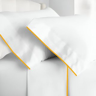 400TC Embroidery Cotton Sateen 4 Piece Sheet Set Fitted Sheet Fits Upto 16" Deep Pocket, Gold Border, Twin Sheet Set