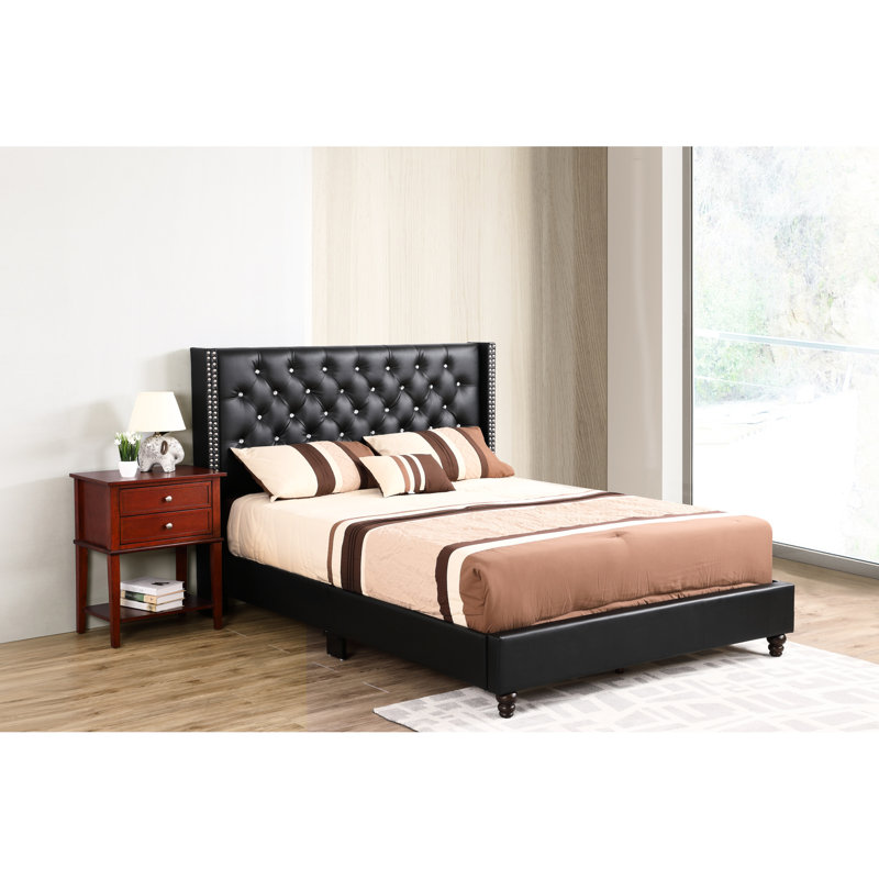 Lit tapissier luxueux noir transitionnel - P 80 po x H 50 po x l 60 po