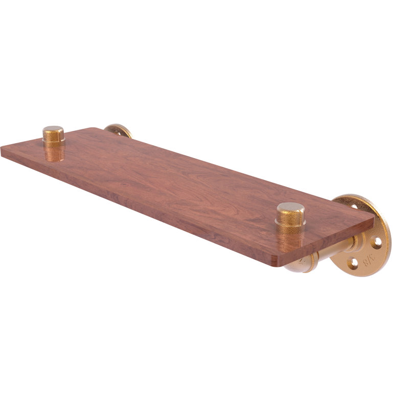 Bayer Solid Wood Industrial Pipe Shelves, Brushed Bronze, 6.5" H x 16" W x 5.6" D