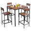 Table de bar, ensemble de tables de bar 5 pièces 35 po, ensemble de tables de bar et de chaises à bords arrondis, table de pub carrée avec quatre tabourets pour le salon, la salle à manger, la cuisine, couleur noyer, noir