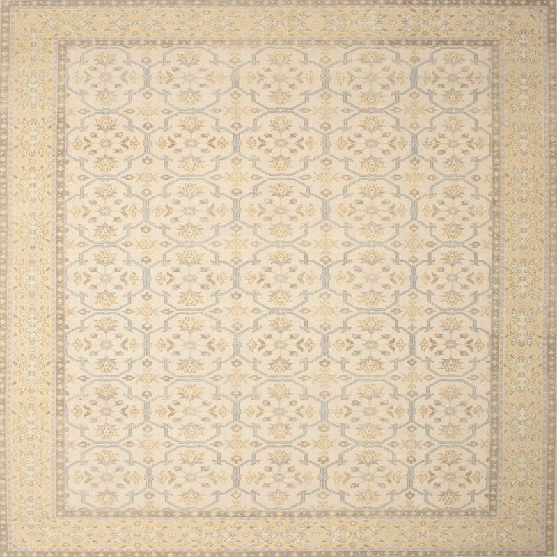 Tapis contemporain beige / olive clair, Carré 3 pi
