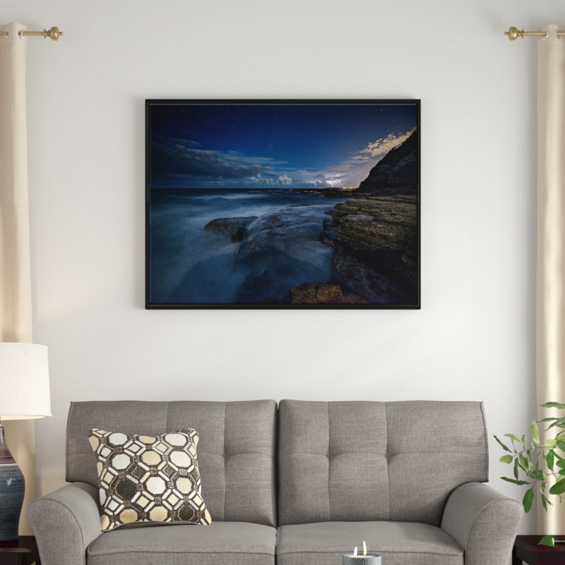 «Rocky Blue Ocean at Nighttime», reproduction de photo sur toile tendue encadrée, H 12 po x l 20 po x P 1 po