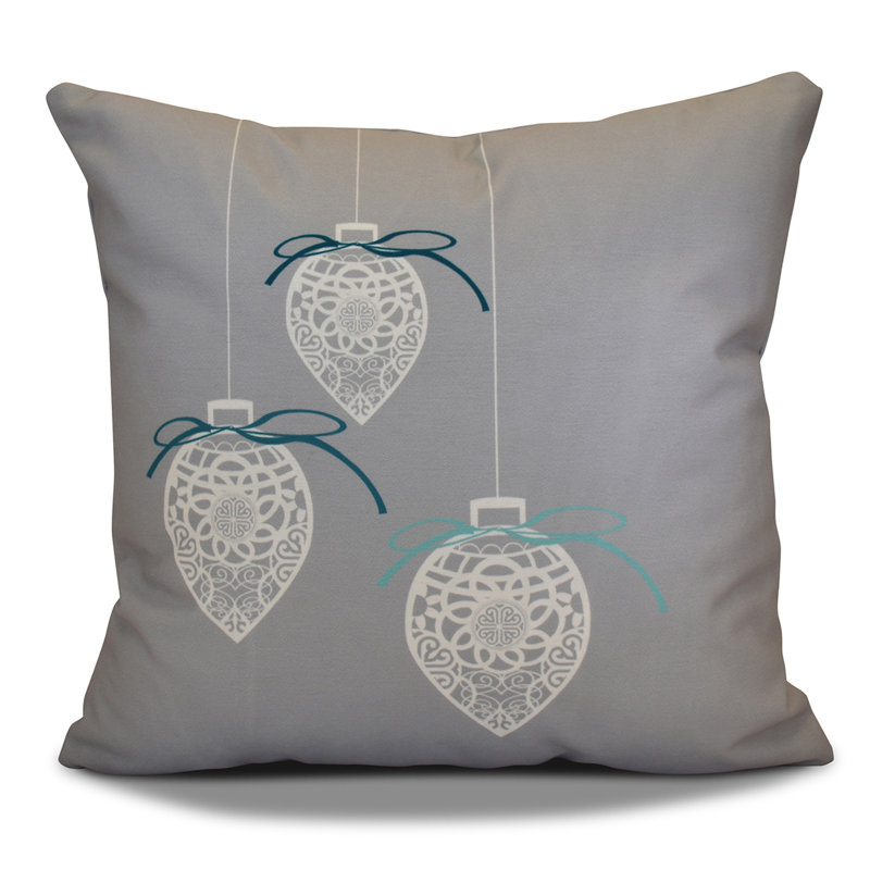 Holiday Wishes Geometric Outdoor Reversible Throw Pillow, 16" H x 16" W, Gray