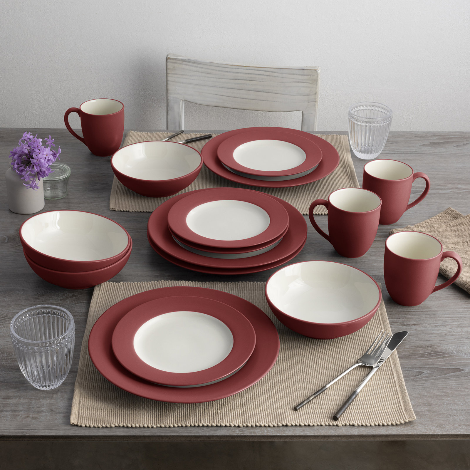 Colorwave Stoneware Dinnerware Set - Service for 4, Raspberry