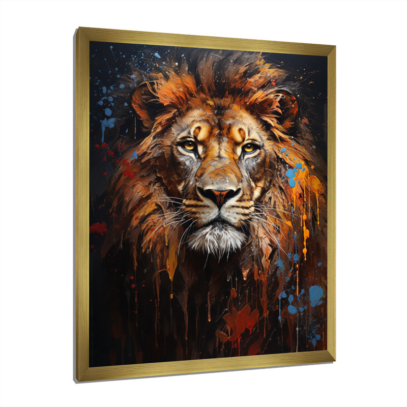 Photographie de lion avec I - reproduction sur toile, H 20 po x l 12 po x P 1 po, Encadrement doré