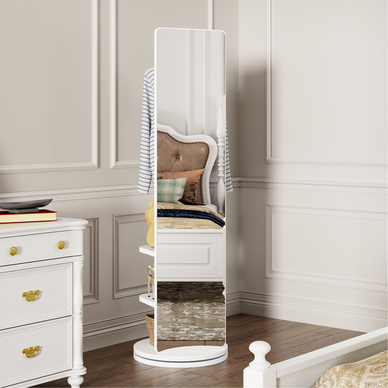 Miroir pivotant 360 ° pivotant sur 66 po x 14 po Pleine longueur avec miroir et support de rangement Portemanteaux