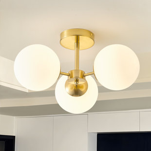 Bradwell 3-Light White Globe Glass Semi Flush Mount Ceiling Light
