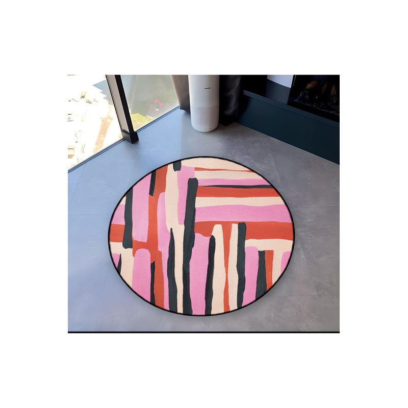 Tapis rond rond lavable à la machine rose, Rond 4 pi 11 po 