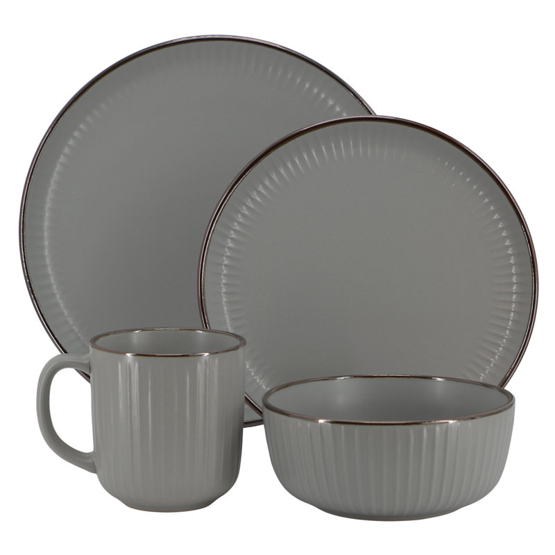 Ensemble 16 pièces de vaisselle en grès Ebern Designs Leo, Gris foncé