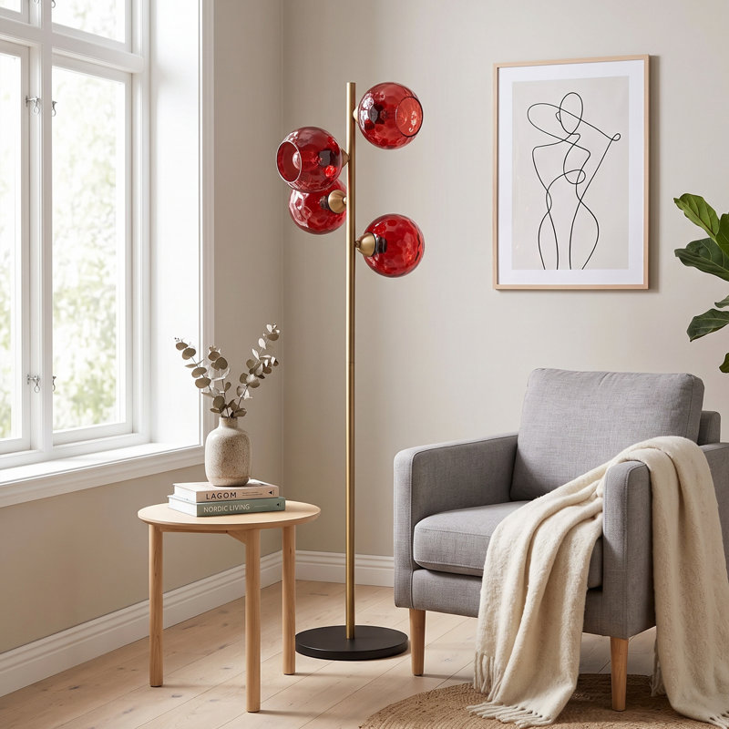 Lampe sur pied Vogue à 4 lumières avec globe en verre doré
