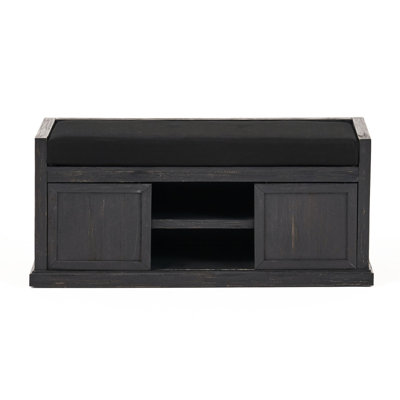 Banc en bois rustique avec coussins et organisation efficace des tablettes - Matériau pratique