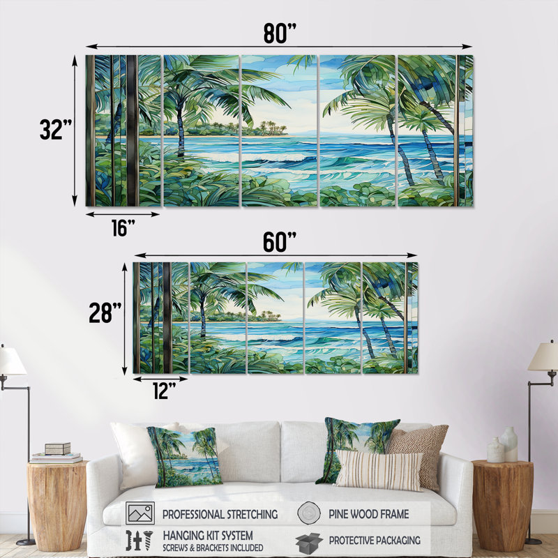 Tropical Coastal Beach Tranquility - Landscape, art mural 5 pièces, H 28 po x l 60 po