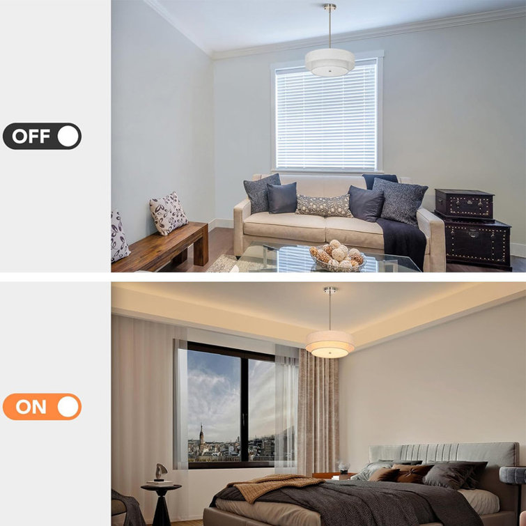 18" Pendant Light Fixture with 2-Layer Fabric Shade, Swivel Joint Hanging Light Fixture for Bedroom