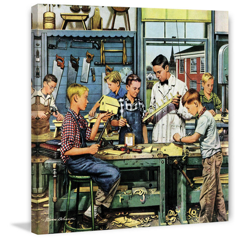 « shop class » par stevan dohanos, reproduction d’art sur toile tendue, H 32 po x l 32 po