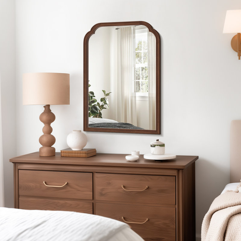Miroir mural en bois massif pour salle de bain ou chambre à coucher, 30 po x 22 po, Noyer