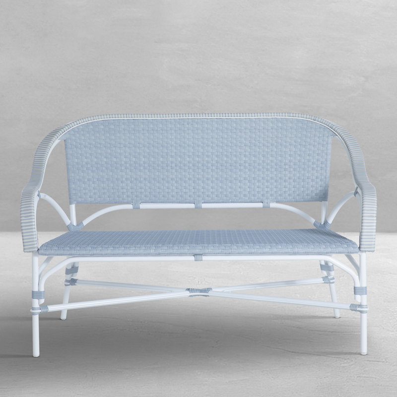 Causeuse d'extérieur Savoy N-Dura, Welt, Check Plaid Taupe, Chalk And Chambray